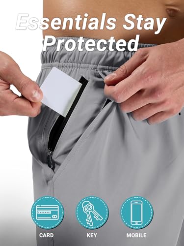 Arcweg Mens Swim Trunks with Compression Liner 2 in 1 Quick Dry Small Swim Shorts Grey Bathing Suits Beach Shorts wih Ziper Pockets — view 5