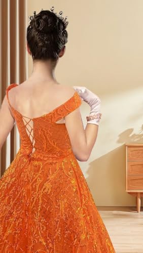 Off Shoulder Sequin Pageant Gowns Floral Flower Girl Dresses Sparkly Lace Applique Ball Gowns for Girls2