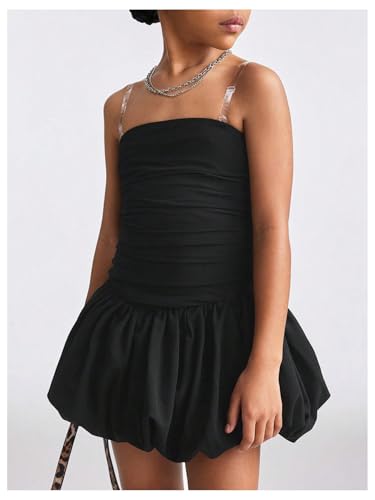 Floerns Girl's Y2k Mini Dress Strapless Ribbed Ruched Going Out Bubble Dresses4