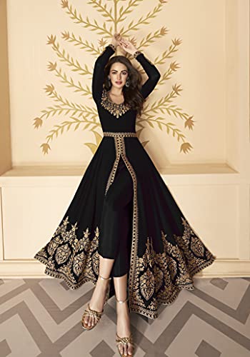 Image of Divine International Trading Co Women's Faux Georgette Semi Stitched Top with Santoon Fabric Bottom and Faux Georgette Dupatta Embroidered Front Slit Anarkali Dress