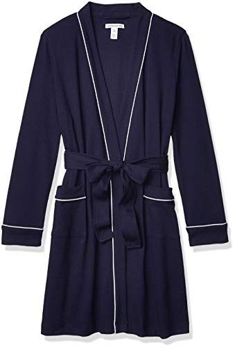 Amazon Essentials Women's Lightweight Waffle Mid-Length Robe, Navy, Small