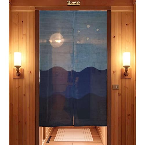 7vcraft Natural Plant-Dyed Japanese Noren Curtain | Shibori Door Curtain | Handwoven Linen Hemp (あさ) Noren Decor Tapestry | Various Patterns (Starry Night - Indigo, 35x59in)