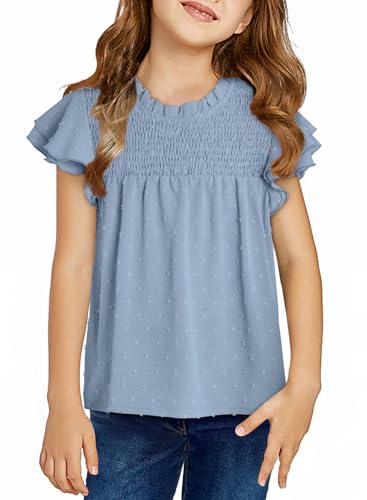 Image of bilbean Girls Elegant Polked Swiss Dot Long Sleeve Shirts Tops 6-15 Years