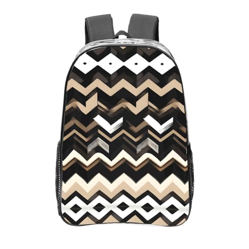Sac à dos transparent noir pour le travail et sport décontracté imprimé zigzag