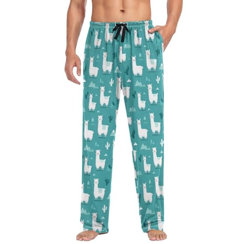 Vdsrup Men's Pajama Pants Cute Alpaca Green Pajama Pants for Men PJs Bottoms Drawstring Pockets Sleep Lounge Pants S3