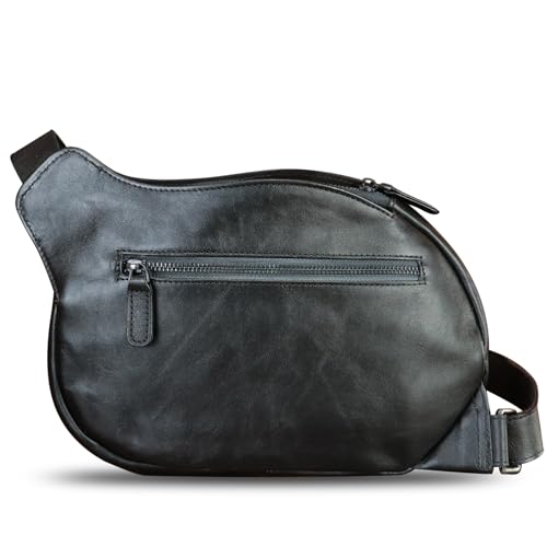 Image of IVTG Genuine Leather Sling Bag for Women Vintage Real Leather Sling Backpack Fashion Shoulder Crossbody Bags Chest Bags (Black)