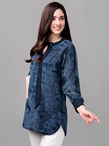 Image of Gufrina Women's Georgette Apple Cut Short Kurti with Long Puff Sleeves Western Style Keyhole Neck Solid Pattern Regular Fit and Mid Thigh Length
