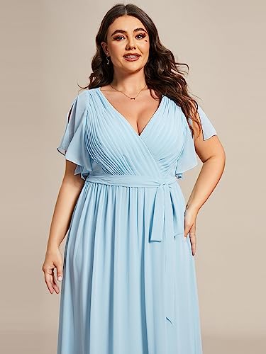 Image of Ever-Pretty Plus Women's Chiffon Bridesmaid Dress A-Line Empire Waist Floor Length Plus Size Formal Wedding Guest Dresses