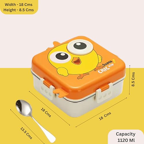 Image of Opullo Mother's Choice Stainless Steel Tiffin Box for School | Steel Lunch Box with Compartments | Stainless Steel Lunch Box for Kids | Big Size Steel Tiffin Boxes for Lunch | 1120 Ml | Orange