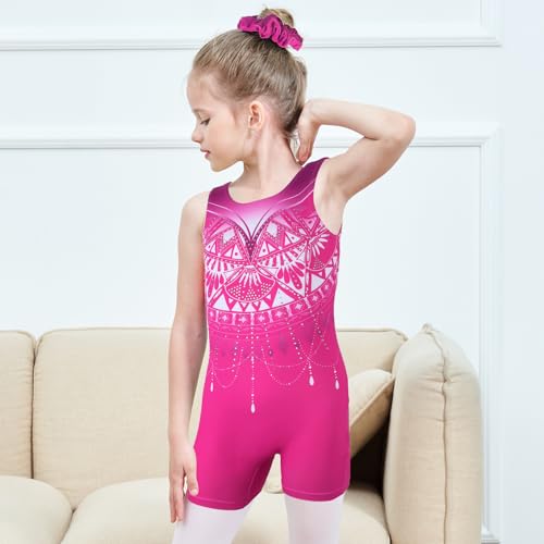 Image of MODAFANS Leotards for Girls Gymnastics with Shorts Dance unitards Tumbling Biketards with Hair Scrunchie for3-13T