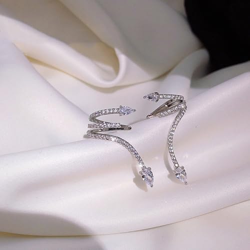 Glitter Rhinestone Ear Cuff Earrings for Women,Unique Multilayer Cartilage Ear Climber Earrings,Trendy Silver Piercing Illusion Earring,Glossy Everyday Jewelry Gifts4