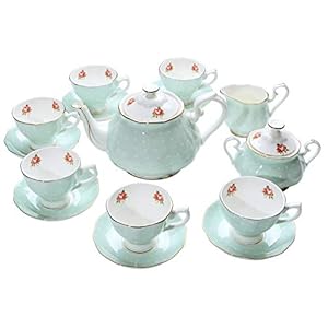 Tea Set for Adults Tea Cup and Saucer Spoon Set Bone China Tea Sets, for Afternoon Tea and Coffee Teapot with Sugar Bowl, Cream Pitcher,Blue (Blue)