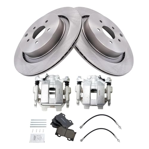 Image of TRQ Rear Brake Pad and Rotor Set Ceramic Calipers Compatible with 2017 Infiniti Q50