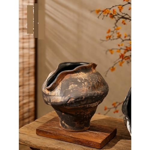 Pot à fleurs céramique jaune rétro artisanat d'art poétique