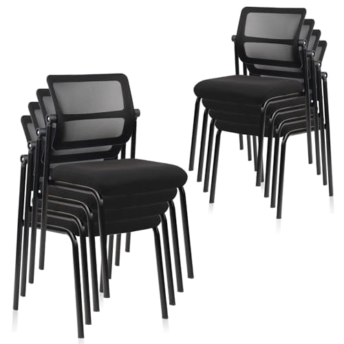 Image of CLATINA Stacking Armless Office Chair with Adjustable Backrest, Stackable Mesh Guest Reception Desk Chairs with Ergonomic Lumbar Support for Conference Waiting Room Lobby Side School, Black, 8 Pack