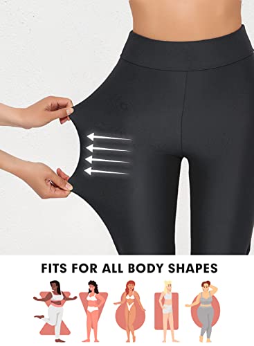 Aleumdr Women's Rash Guard Board Shorts Upf50+ Sports Capris Swim Bottom Skinny Surfing Tights With Side Drawstring Black 2Xl 18 20 #TOP4