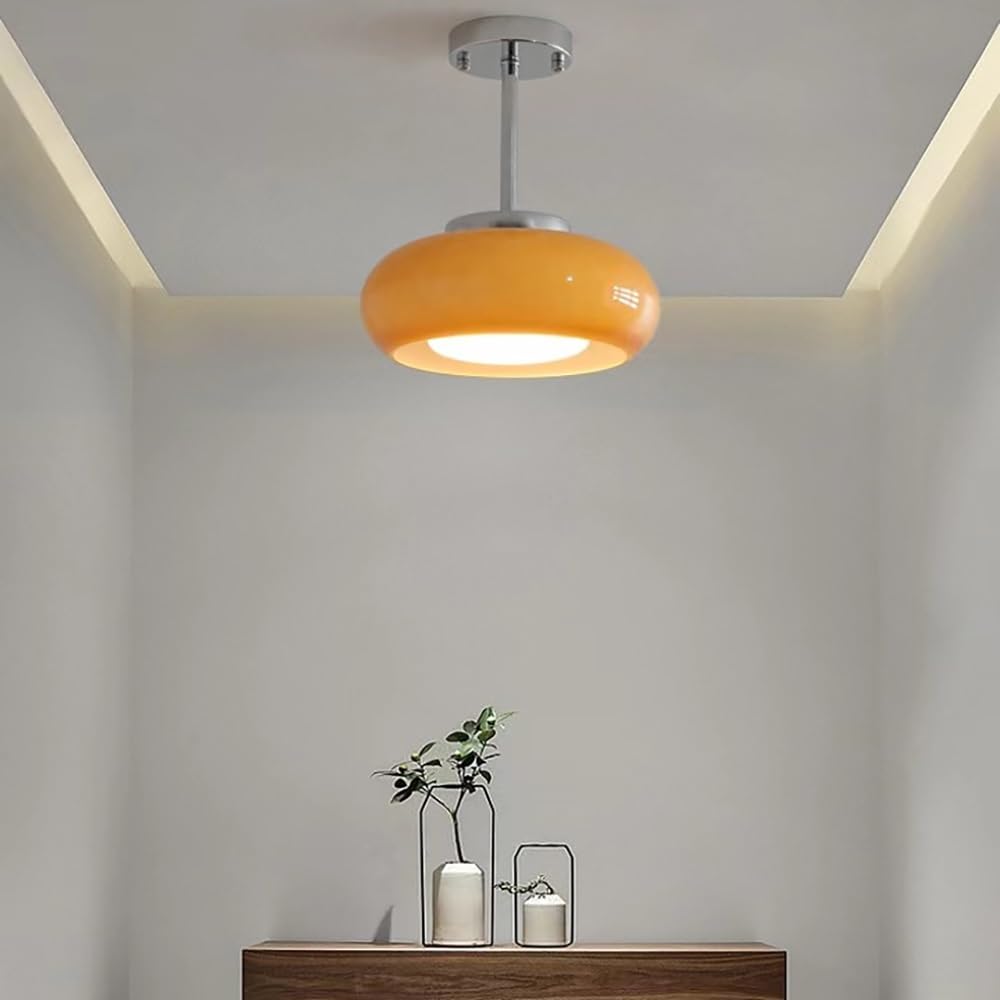 Deckenleuchte Deckenlampe Deckenlicht aus Nordischem Glas, Vintage Orange Runde Halbeingebaute Deckenleuchte für Flur Esszimmer Schlafzimmer Café(Silver)