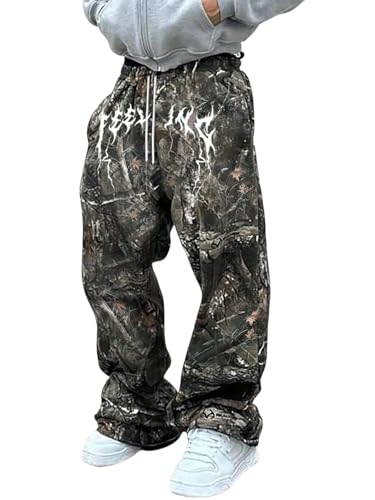 Men's Joggers Sweatpants Y2K Jungle Camouflage Allover Print Drawstrings Loose Fit Casual Street Pants