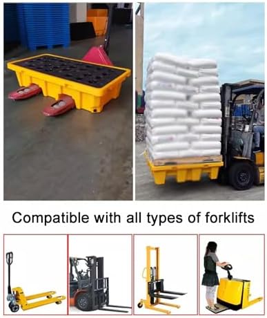 Leak-Proof Polyethylene Drum Pallet with Drainage Grid - Stackable Industrial Spill Containment Tray(49x35x9.5cm)