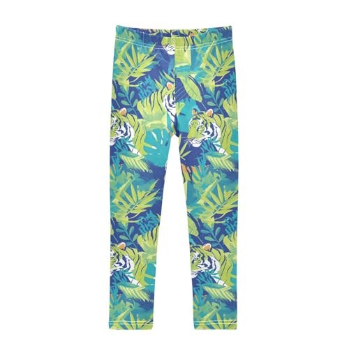 KLL Botanical Green Tigers Pattern Girls Cotton Leggings Comfortable Full Length Activewear Sports