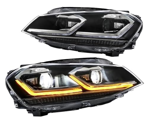 IBDLCXUOP Pair Headlight Assembly For Volkswagen VW Golf 6 MK6 GTI 2008-2013 Sequential Front Lamps，Day Lights, Headlights，head Lamp(Golf GTI,Silver Trim strip)