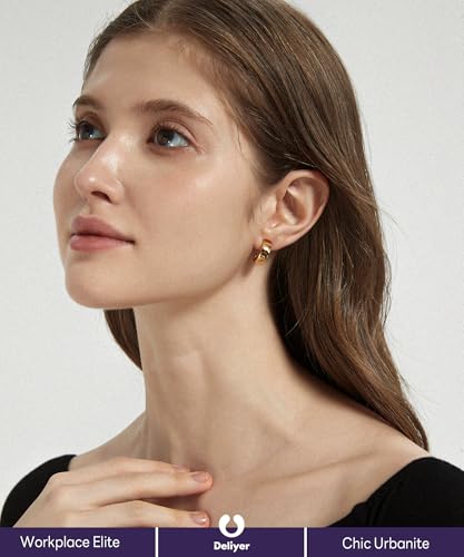 Small Huggie Hoop Earrings for Women, Chunky Real K Gold Plated Sterling Silver, S925 Hypoallergenic Jewelry Gift, Wide Thick 0.1oz Comfortable Everyday Earrings Non Tarnish (Gold/Silver)3