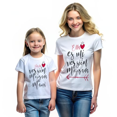 Pack camisetas madre e hija diseño 'Versión mejorada'. Día de la madre. Aniversario. Cumpleaños. Regalo. Camisetas personalizadas. Dúo camisetas.