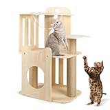 Bartuke Cat Tree Tower, 32" Tall Wood Cat House Condo with Scratching Post, Cat Tower with Clear Space Capsule Detachable Cat Furniture for Indoor Small and Medium Cats