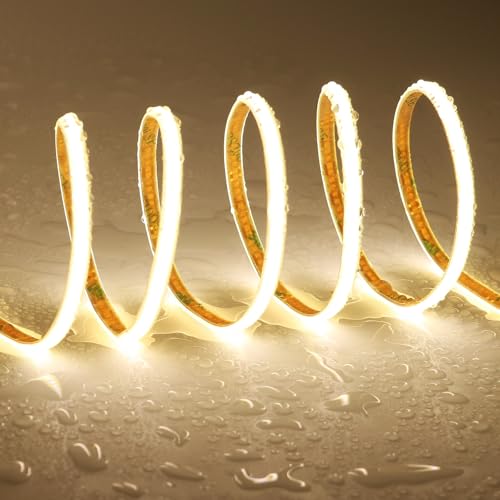 TOPAI Striscia LED COB 5 Metri Bianco Naturale 5mm Sottile Impermeabile, Strip LED 12V Esterno 4000K Alta Luminosità 400LED/M CRI 90+, Adesive Flessibile Tagliabile Per Casa Camera Cucina