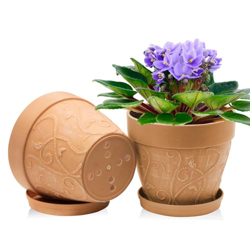 ZMTECH 20 cm Blumentopf mit untersetzer, 8 Zoll Kunststoff Terrakotta-Look Pflanzkübel mit Drainagelöchern, Rund Medium übertopf für Innen Draußen Kräuterhaus Pflanzen (2er-Set)