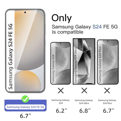 Image of NEW'C 3 Pack Designed for Samsung Galaxy S24 FE 5G Screen Protector Tempered Glass, Bubble Free, Ultra Resistant