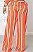 Remelon Women's Casual Two Piece Outfits Striped Long Sleeve Collar Button Down Shirt Blouse High Waist Wide Leg Pants Sets Orange XXL