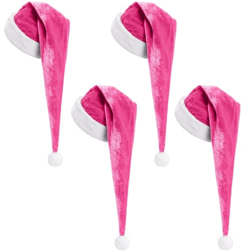 Cozypower 4 Pack Pink Santa Hats Velvet Long Unisex Extra Thicken Plush Christmas Hats for Adults Xmas New Year Gift by Cozypower - Used condition - US$12.28
