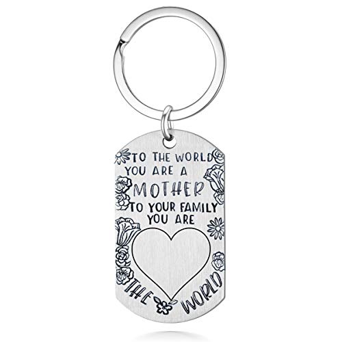 DBERB Best Gifts For Mom Keychain Funny Sayings To The World You Are A Mother But To Your Family You Are The World Birthday Mothers Day Christmas Keyring, Silver, 4024mm