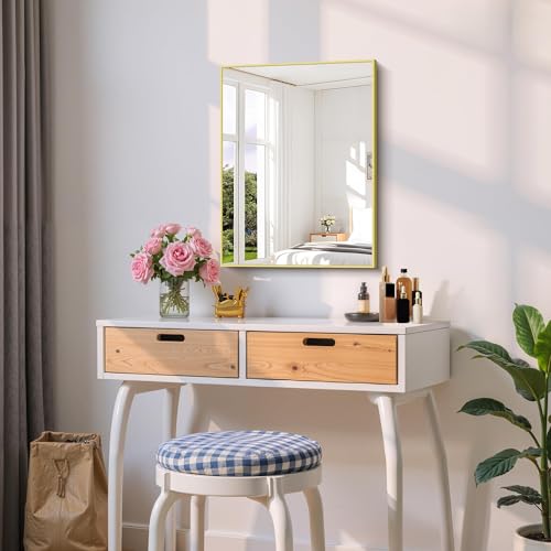 Image of COFENY Gold Bathroom Mirror for Wall, 18x24 Inch Rectangle Mirror with Metal Frame, Modern Vanity Mirrors for Bathroom Living Room, Entryway Hangs Horizontal or Vertical