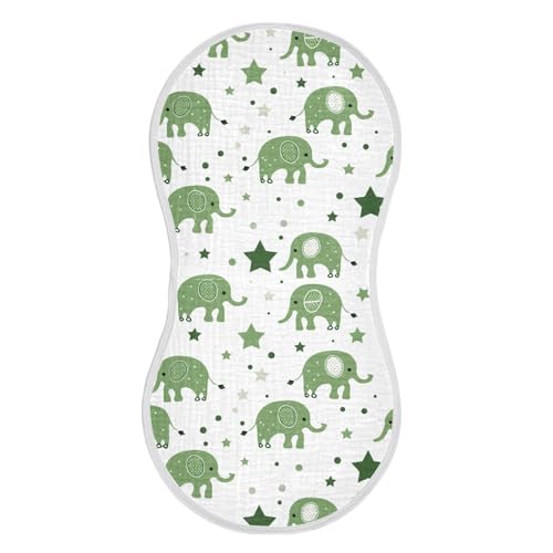 Baby Green Playful Elephant Cotton Burp Cloths Large Soft Touch Milk Spit Up Cloth for Babies boy and Girl Set of 2, 22x11in2