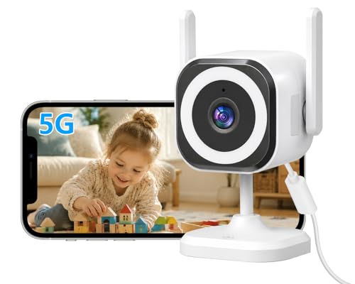 Telecamere 5G per esterni/interni per la sicurezza domestica, telecamera baby monitor 1080P per animali domestici/camerette/gatto/cane/bambinaia/anziano, impermeabile IP66, visione notturna 3, sirena