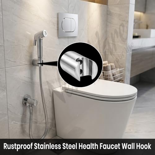 Image of NEW WARE CP ABS Wall Mounted Hook for Faucet Hand Shower & Health Faucet Holder | Multi Purpose Bathroom Wall Hook Stand for Tap Spray Pipe Holder Chrome Finish Pack of 4 Heavy Duty Durable