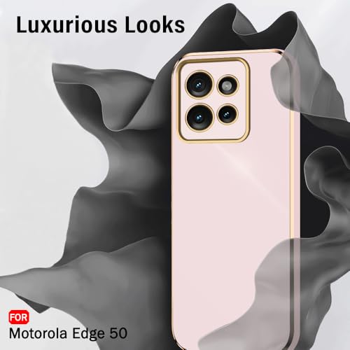 Image of TheGiftKart Luxurious Golden-Plated Back Cover Case for Motorola Moto Edge 50 5G | Raised Lips for Camera & Screen Protection | Shockproof Design | Stylish Back Cover for Moto Edge 50 5G (TPU, Pink)