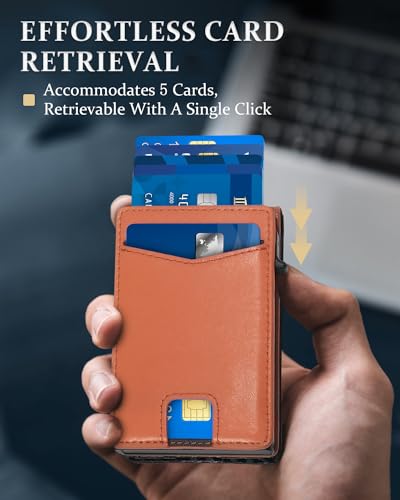 Smart Wallet for Men Slim Minimalist, Quick Access Pop up Wallet for Men with RFID Blocking, Click Wallets for Men with money clips, Wallets for men holds up to 14 cards, Orange4