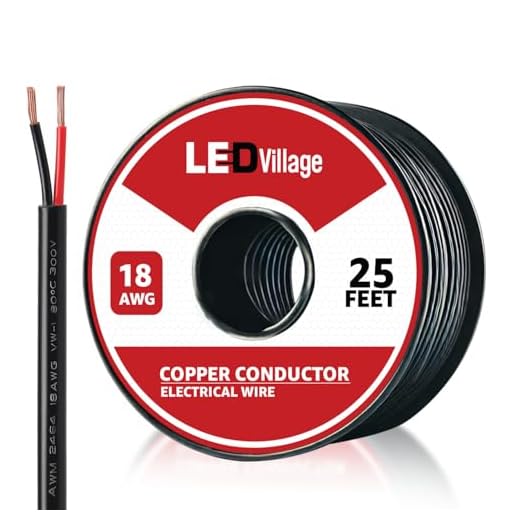18 Gauge Ledvillage 2 Conductor Electrical Wire 25FT/7.6M - 18AWG Electrical Wire Stranded PVC Cord Oxygen-Free Copper Cable Low Voltage for LED Strips Lamps Lighting Automotive