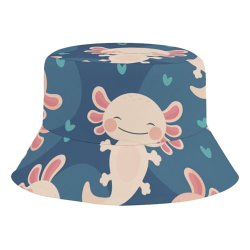 Kawaii AxolotlChildren's Bucket Hat for Boys and Girls, Breathable Summer Beach Hat52cm