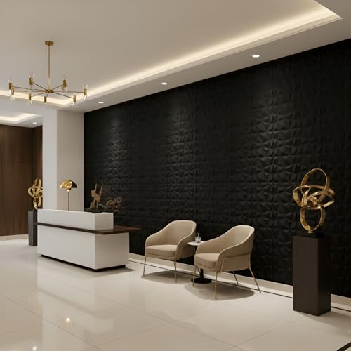 Image of Kayra Decor 3D Wall Panel PVC Diamond Design, Black Color (19.7 X 19.7, (Pack of 12) Covers 32.28 Sq. Ft.