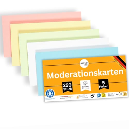perfect line - 250 Moderationskarten Light-Farben Recycling-Karton 20 x 10 5 cm Premium Qualität Extra-Stark Made in Germany Blauer Engel zertifiziert
