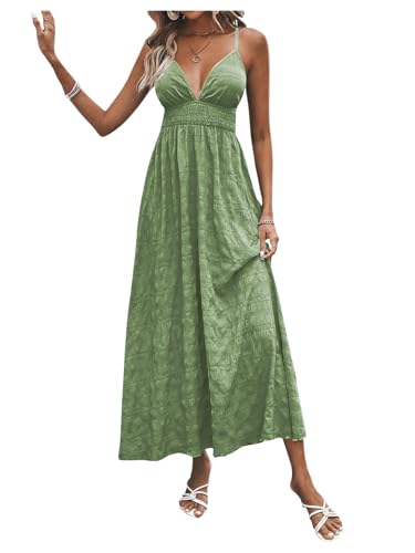 Image of Milumia Women's Summer V Neck Backless Maxi Dress Boho Spaghetti Strap A Line Flowy Beach Long Sundress