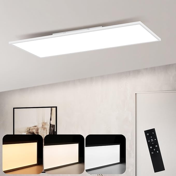 CBJKTX Deckenlampe LED Panel Dimmbar - Deckenleuchte 80x30CM mit Fernbedienung Deckenpanel Lang 39W Weiß Küchenlampe Flach Modern Tageslichtlampe Deck Bürolampe Rechteckig für Wohnzimmer Küche