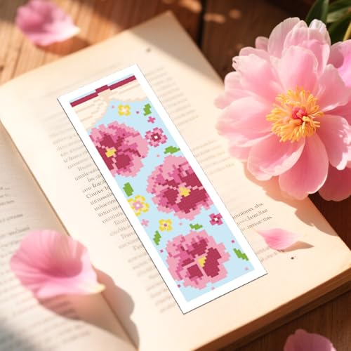 Image of FREEBLOSS 6 Set Cross Stitch Bookmark Kit 11 CT Complete Cross Stitch Kit DIY Embroidery Bookmark Kits for Adult Beginners with Instructions, Flowers and Books, 8 inch x 2.4 inch