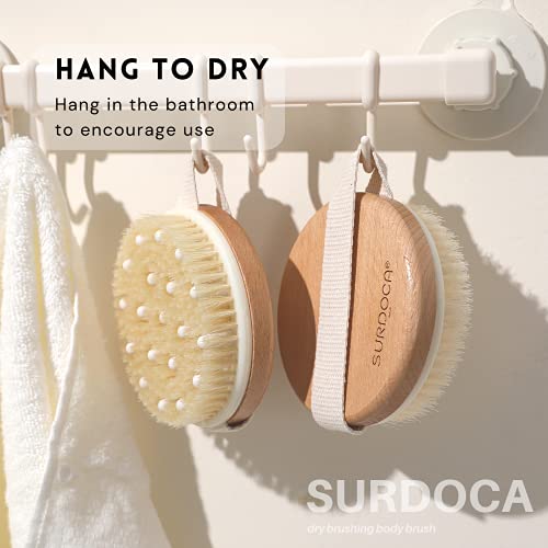 SURDOCA Dry Brushing Body Brush, Physical Exfoliating Scrubber, Lymphatic Drainage Massager Brush, Cellulite Remover Brushes, Bath Brush for Shower, Natural Bamboo (Boar Bristles) - Image 6