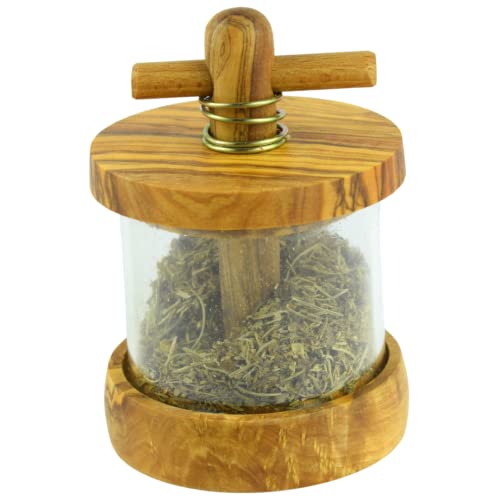 GARTIAM - Moulin à herbes de provens en bois d'olivier rechargeable - Moulin à épices, moulin à herbes, moulin à poivre - 13x7x7 cm Cover