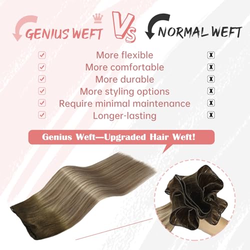 Fshine Hair Weft Extensions, Human Hair, 24 Inch, 60 g, Straight, Dark Brown Highlight Blonde, Add Length and Volume for Women - Image 4